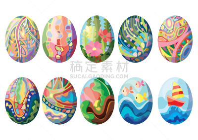 多色的,矢量,式样,绘画插图,白色背景,复活节彩蛋,复活节,背景分离,泰国,涂料