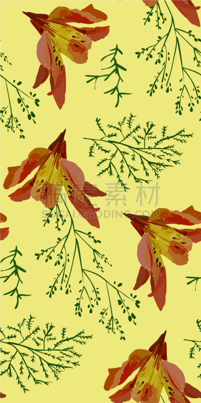 四方连续纹样,仅一朵花,百合花,可爱的,纺织品,植物群,小的,Lily Flower,花,复古