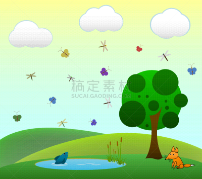 池塘,草地,纯净,环境,云,公园,草,狐狸,湖,花