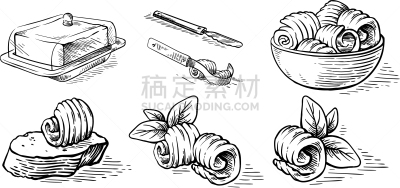 面包,草图,黄油,动物手,华丽的,卷着的,配方,清新,绘制,烹调