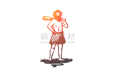 过去,男穴居人,男人,原始主义,人属,头发,土人,面部表情,石头,站