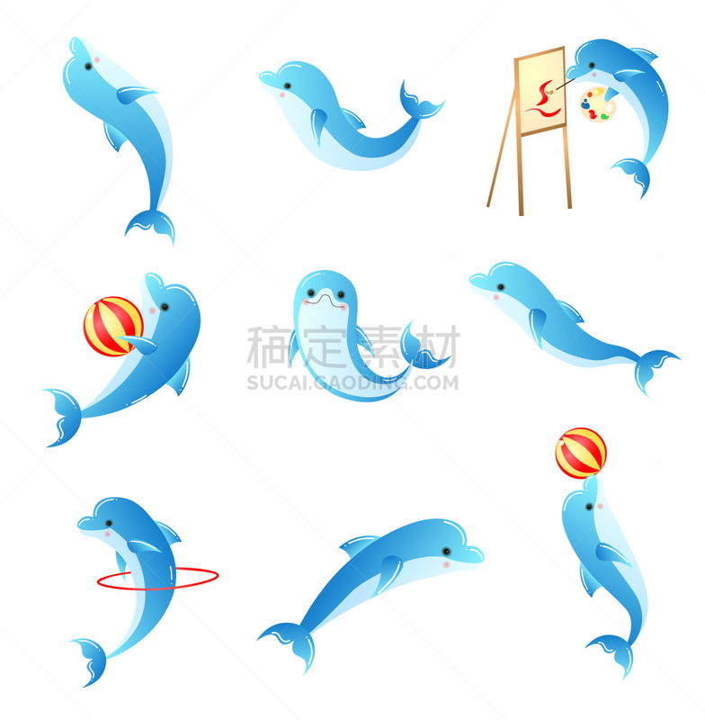 海豚,小的,蓝色,卡通,舞台,休闲活动,反差,可爱的,野生动物,哺乳纲