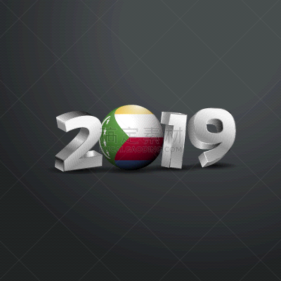 2019,科摩罗,字体,新的,幸福,银色,分离着色,白色,问候
