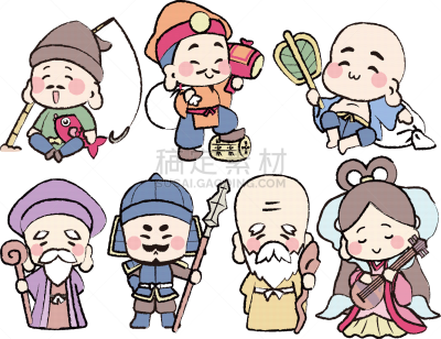 多闻天王,传统,七个幸运神,人,和服,男人,大黑天,女性,图像,参拜神社
