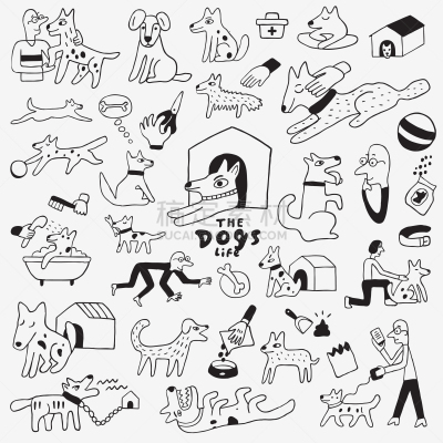 狗,乱画,宠物,矢量,人,食品,图像,布置,绘制,步行