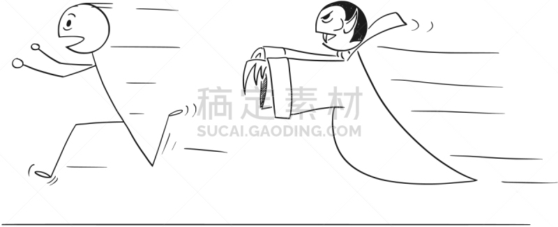 吸血鬼,男人,卡通,背面视角,恐惧,惊骇,恐怖,跑,害怕