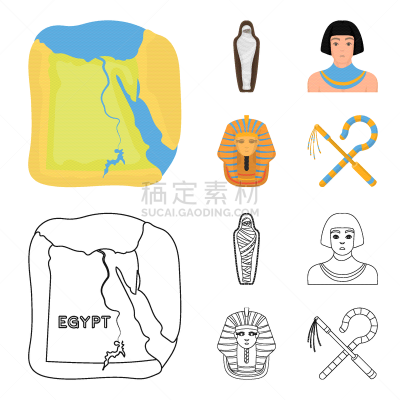 黄金,埃及,平衡折角灯,防护面罩,分离着色,轮廓,坟墓,木乃伊化的,收集