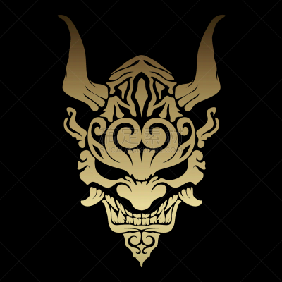 黄金,魔鬼,自然美,式样,有角的,分离着色,白色,亚洲,歌舞伎,传统