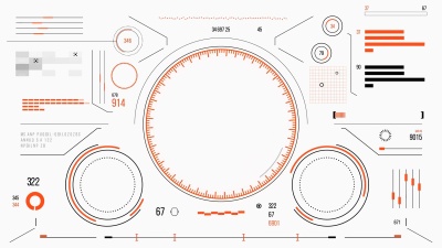 带有HUD和信息图表元素的未来用户界面。