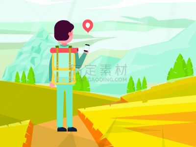 山,路,矢量,徒步旅行,人,绘画插图,手,男人,男性,性格
