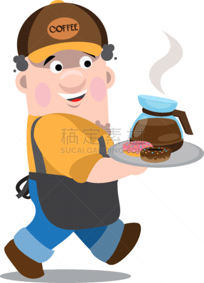 热,男人,咖啡,餐盘,动画片,制服,咖啡店,饮料,商务,清新