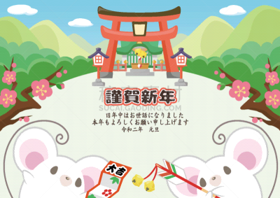 鼠年,新年前夕,新年卡,绘画插图,日本,圣伯纳犬,贺卡,可爱的,新年,2020