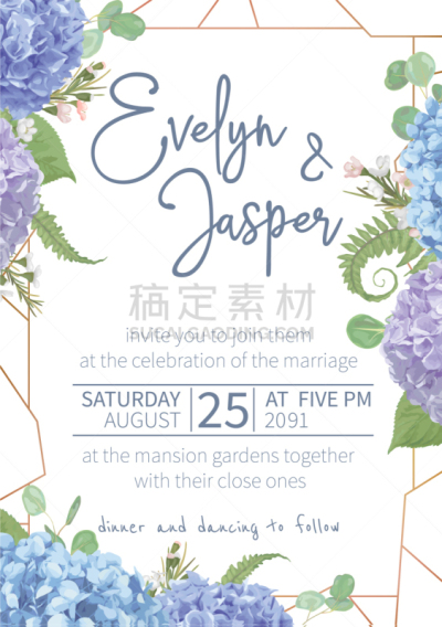 婚礼,季节,水彩画,华丽的,请柬,浪漫,枝繁叶茂,模板,花,问候