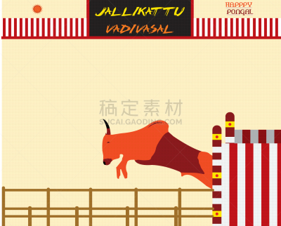 绘画插图,印度,南,公牛,驯兽师,传统,背景分离,野生动物,动物,泰米尔