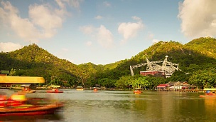 中国晴天珠海著名的新元明公园湖泊全景 时差