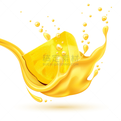 切片食物,菠萝汁,分离着色,白色,黄色,自然,清新,写实,溅,流动