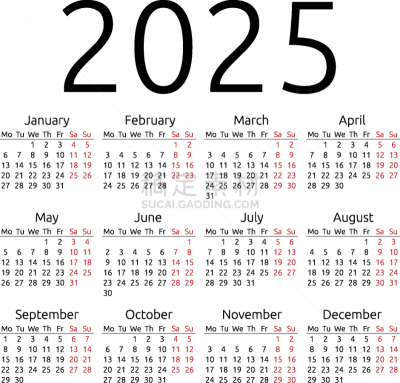 2025,星期一,日历,极简构图,白色,整齐的,文字,月,信函,图像