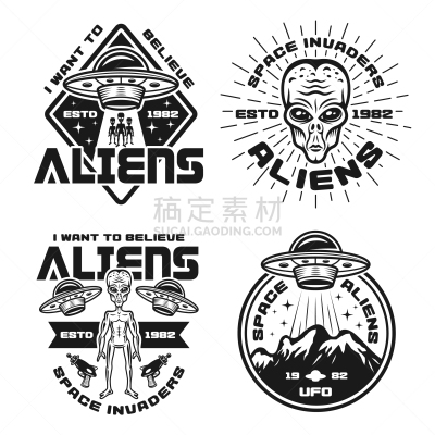 不明飞行物,外星人,黑色,分离着色,白色,太空船,符号,布置,收集