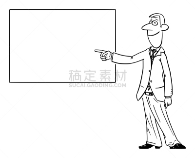 幽默,卡通,男商人,标志,白板,矢量,黑板,男人,指着,出示