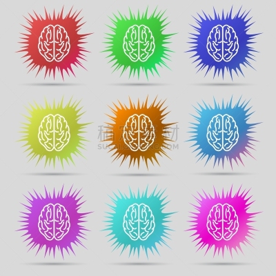 数字9,标志,新的,注射器,脑部,图标,分离着色,创造力,布置,思考