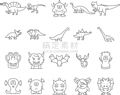 恐龙,轮廓,标志,符号,线条,可爱的,野生动物,直的,侏罗纪,布置