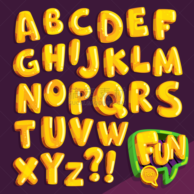 黄色,字体,动画片,可爱的,对话气泡框,文字,字母,字母表次序,信函,收集