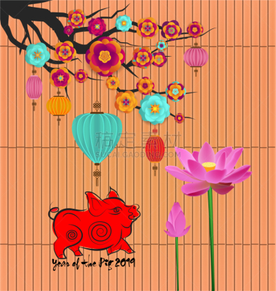 2019,背景聚焦,春节,莲藕,传统,中间,云,樱桃,问候