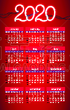 2020,霓虹灯,矢量,日历,托架,新年卡,装管,品牌名称,设计,发光