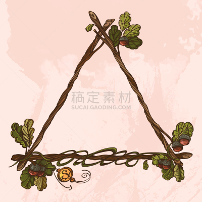 三角形,枝,橡树,边框,梦符咒,图像,巨大的,复古,装饰