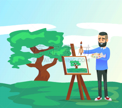 艺术家,青年人,画布,创造力,自然,人,工匠,树,画画,想象