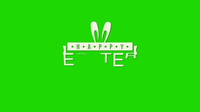 绿色背景下的动画特写快乐复活节文本和彩蛋