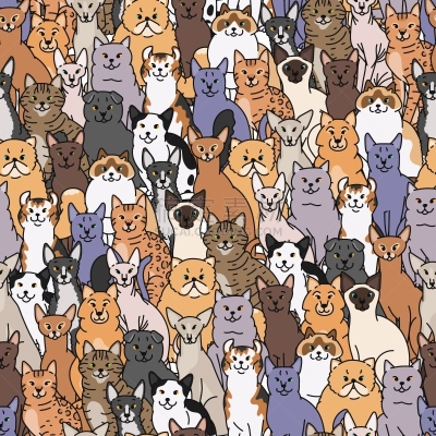 四方连续纹样,矢量,宠物,家畜,背景,猫,草图,轮廓线画,纯种犬,坐