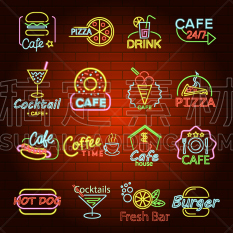 商店标志,快餐,计算机图标,霓虹灯,扁平化设计,比萨饼,商店,饮料,寿司,热