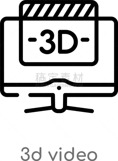 outline 3d video icon isolated black simple line