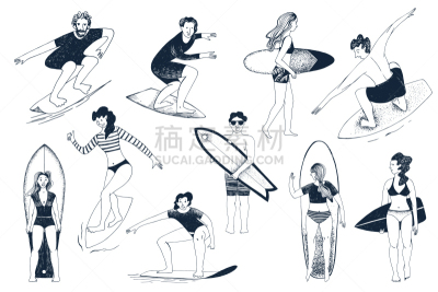 女人,男人,举起手,运动,加利福尼亚,波浪,冲浪,绘制,布置,剪影
