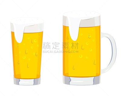 两个物体,啤酒杯,饮料,含酒精饮料,清新,无酒精,啤酒节,玻璃杯,夏天,绘画插图