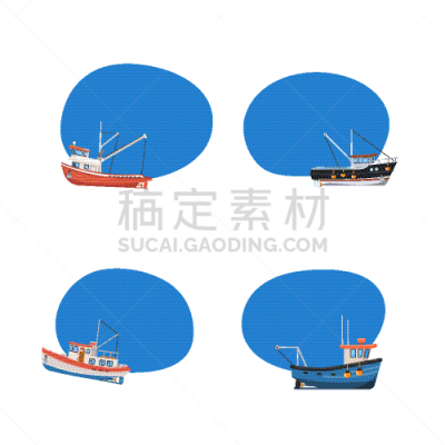 分离着色,拖捞船,小舰队,货物集装箱,海产,渔业,食品,图像,海洋,复古