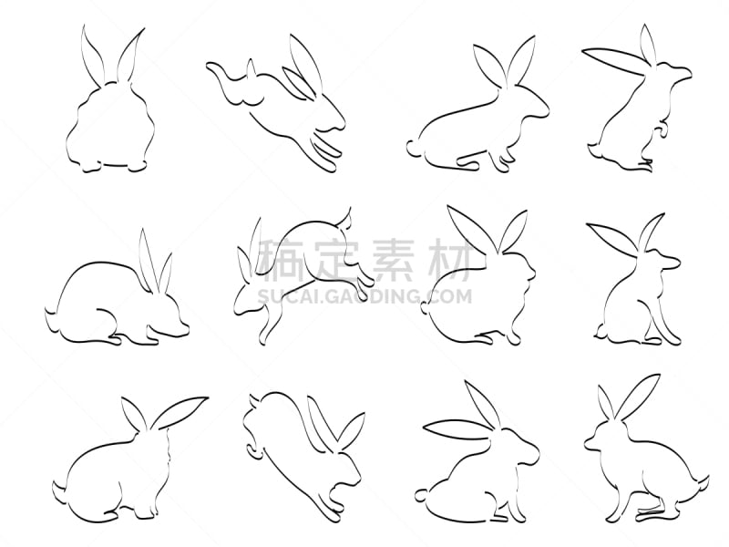 兔子,乱画,轮廓,黑色,符号,可爱的,复活节,野生动物,直的,动物