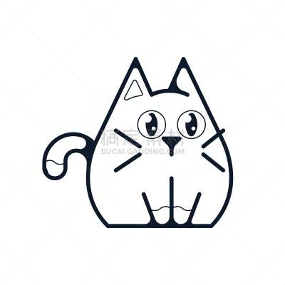 矢量,绘画插图,幽默,猫,轮廓,可爱的,宠物,背景分离,肖像,设计