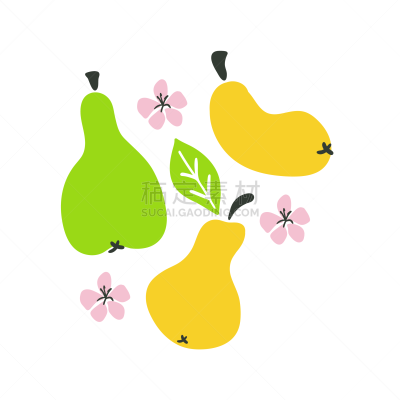 叶子,矢量,梨,卡通,绘画插图,乱画,水果,动物手,完整,可爱的