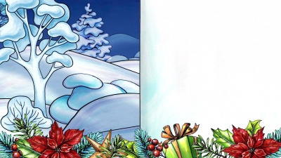 水彩动画雪人，节日快乐贺卡，冬季景观，节日花环和装饰品，手写文本