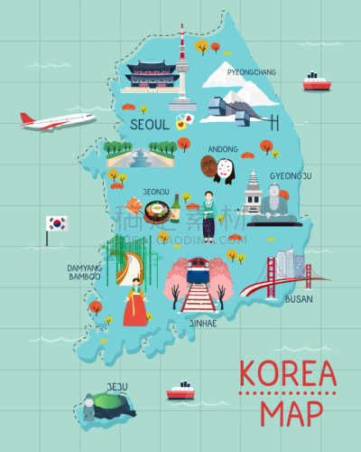 旅游目的地,韩国,旅行者,图像,矢量,亚洲,釜山,首尔,旅游