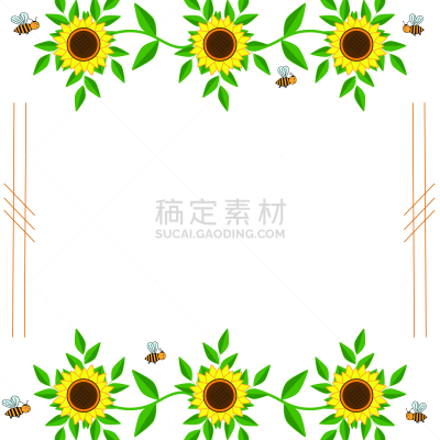 边框,向日葵,矢量,明亮,蜜蜂,白色背景,华丽的,纺织品,大黄蜂,模板
