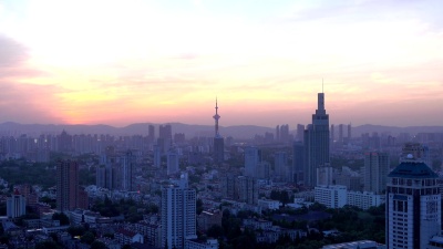 南京市的天际线，日落时间
