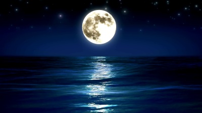 Sea and moon. Night sky. Looped animation. HD 1080.
