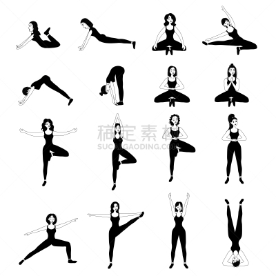 瑜伽,运动,矢量,绘画插图,书页,姿态优美,蜘蛛网,个性