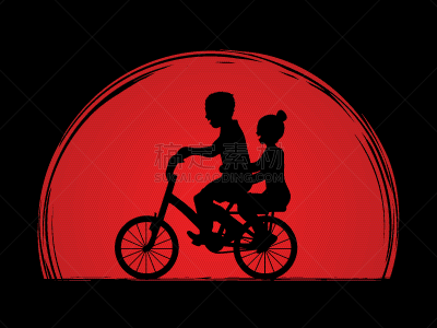 男孩,骑自行车,女孩,公亩,插画,图像,公园,知识,休闲,爱