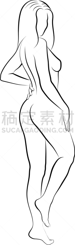 女人,轮廓,摆拍,躯干,拿着,矢量,背痛,站,绘制,剪影