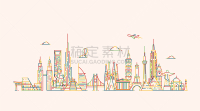 轮廓,城市天际线,概念,名声,乘船游,商务,建筑,图像,矢量