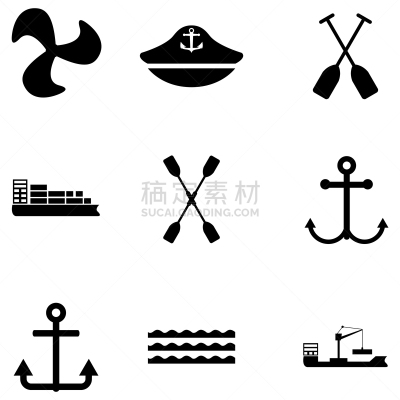 海港,图标集,船长,白色,黑色,图像,矢量,分离着色,水,海洋